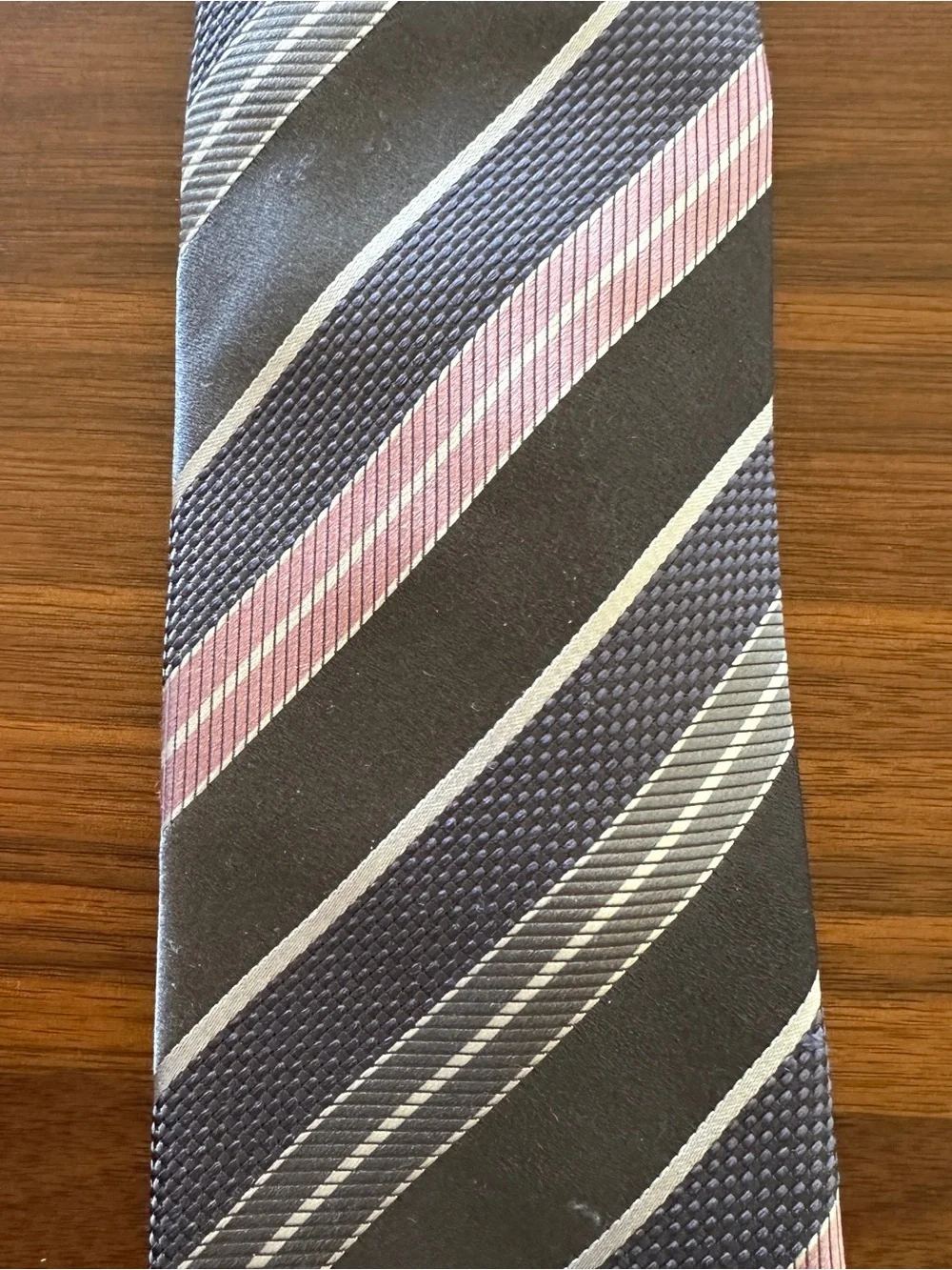Brioni Striped Silk Tie in Gray and Pink Accent
